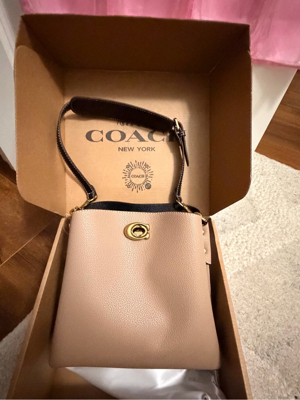 Coach Pebbled Leather Blush Crossbody Bag with Gold Hardware
